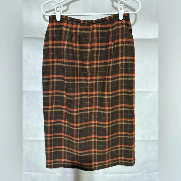 Vintage Michele Plaid Wool Midi Fall Academia 90s Y2K Skirt Fringe Womens Size 8 - Picture 2 of 5